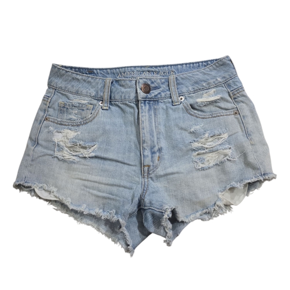 American Eagle Outfitters Blue Jean Shorts Distressed High-Waisted Size 2 - Picture 4 of 8